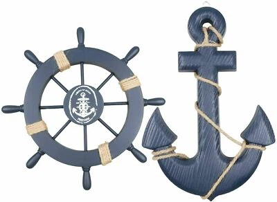 Wooden Ship Wheel Nautical Boat Steering Wheel Anchor Beach Home Wall Decoration - Image 1 of 4
