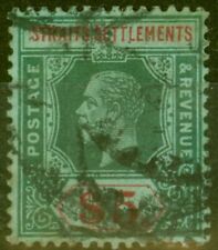 Straits Settlements 1915 $5 Green & Red-Green SG212a Good Used