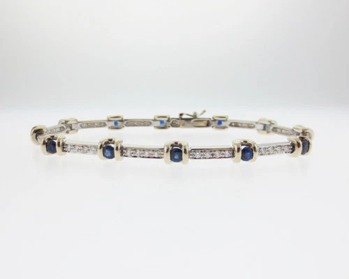 Fine Jewelry 3.50cttw Natural Blue Sapphires Diamonds Solid 18k Gold 7" Bracelet - Image 1 of 4