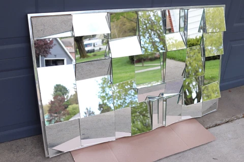 Vintage Huge Sculptural Mid-Century Modern Cubist Slopes Wall Mirror - 51" x 31" Cover