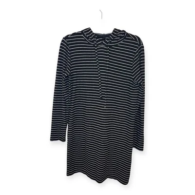 Lou & Grey Black White Striped Hooded Tunic Dress M Cozy Soft Knit Minimalist - Image 1 of 4
