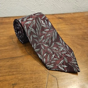 Corbata de diseñador Oscar De La Renta para hombre granate y hojas - Imagen 1 de 3
