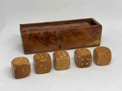 Vintage Moroccan Thuya Wood Inlaid 5 Dice Set - Image 1 of 4