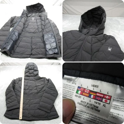 Chaqueta de plumón Spyder para mujer grande negra abrigo acolchado con capucha cremallera completa cremallera metálica Foto 1 de 4