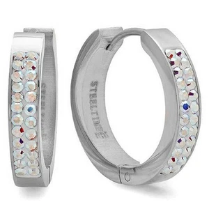 Stunning Colorful Round Zirconia Stainless Steel Silver Plated Hoop Earrings - Picture 1 of 1