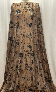 Exquisite Flocked Velvet On Finely Bronze Corded Lace Fabric By The Yd. 64" Wide - Picture 1 of 9