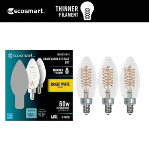 EcoSmart 60W B11 Dimmable Candelabra Filament LED Bulb Bright White 3 X(3 Pack) - Picture 1 of 6