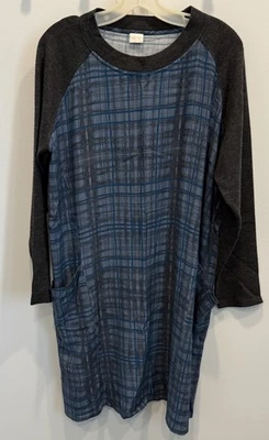 poetry dress US size16 Plaid Pockets Blue Long Raglan Sleeve EUC - Image 1 of 4