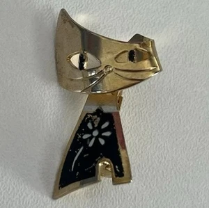Broche Gato Mediados de Siglo Edad Atómica Tono Dorado Raro Años 60 Prendedor Modernista MCM - Imagen 1 de 9