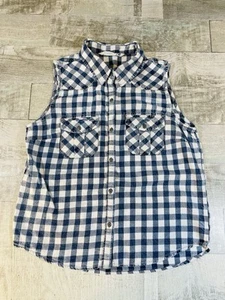 Hippie Laundry Damen kleiner ärmellos blauer Flanell Knopfleiste Country Grunge - Bild 1 von 7