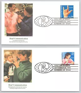 FDC (2) DEAF COMMUNICATION Sign Language Heart Cancel 1993 Burbank CA Fleetwood - Picture 1 of 5