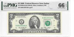 2009 Dallas $2 FRN (KA Block) PMG 66 EPQ Gem Uncirculated - Picture 1 of 12