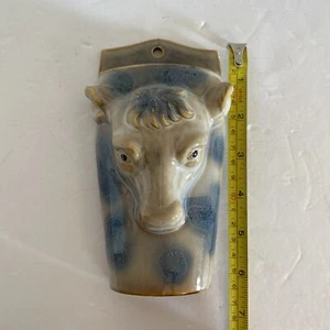 Cara de toro de vaca cerámica bolsillo pared decoración de granja azul/crema - Imagen 1 de 6