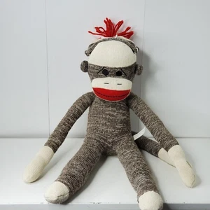 Sock Monkey 22" Schylling Brown Cream Red Mouth Bottom Plush Stuffed Animal - Picture 1 of 6