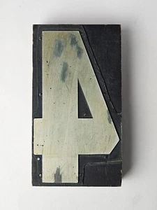 LARGE NUMBER "4" ANTIQUE LETTERPRESS VINTAGE WOODEN PRINT BLOCK STAMP 5" VGC - Picture 1 of 5