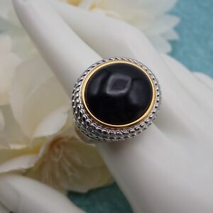 Black Onyx DSMK Stainless Steel Oval Solitaire Size 9 Ring