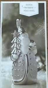 Pier 1 Ceramic Silver & White Santa Figurine Holding Tree - Original box - Picture 1 of 8