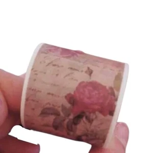One (1) New Roll of "Flowers and Script with White Background" Washi Tape - Picture 1 of 9