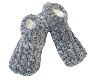 Lemon Ladies Knit Sherpa Lined Gripper Slipper Socks Cable Storm Blue M/Lg - Picture 1 of 3