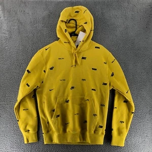 Nike Club Fleece Allover Print Pullover Hoodie Yellow Blue FB7434 709 Men's S - Picture 1 of 8