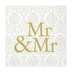 Disposable Napkins Wedding Day Mr & Mr Gold Cocktail Party Serviettes - Picture 1 of 1