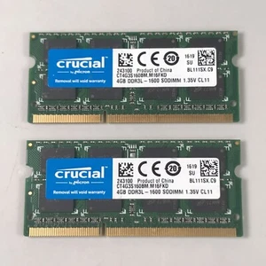 Crucial 8GB 2×4GB Crucial DDR3L-1600 SO-DIMM 1.35V CL11 RAM CT4G3S160BM.M16FKD - Picture 1 of 2