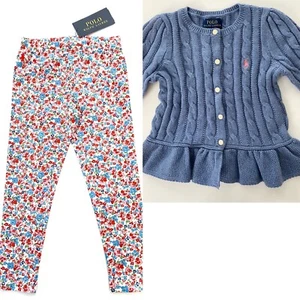 NWT, Girls Polo Ralph Lauren SET of 2. Leggings+Peplum Cardigan. M(8-10) 140 Eu - Picture 1 of 3