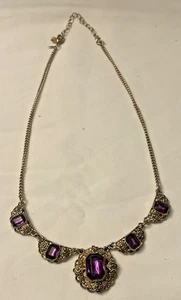 Collar Avon Vintage Tono Dorado Con Piedras Amatista Púrpura - Imagen 1 de 8