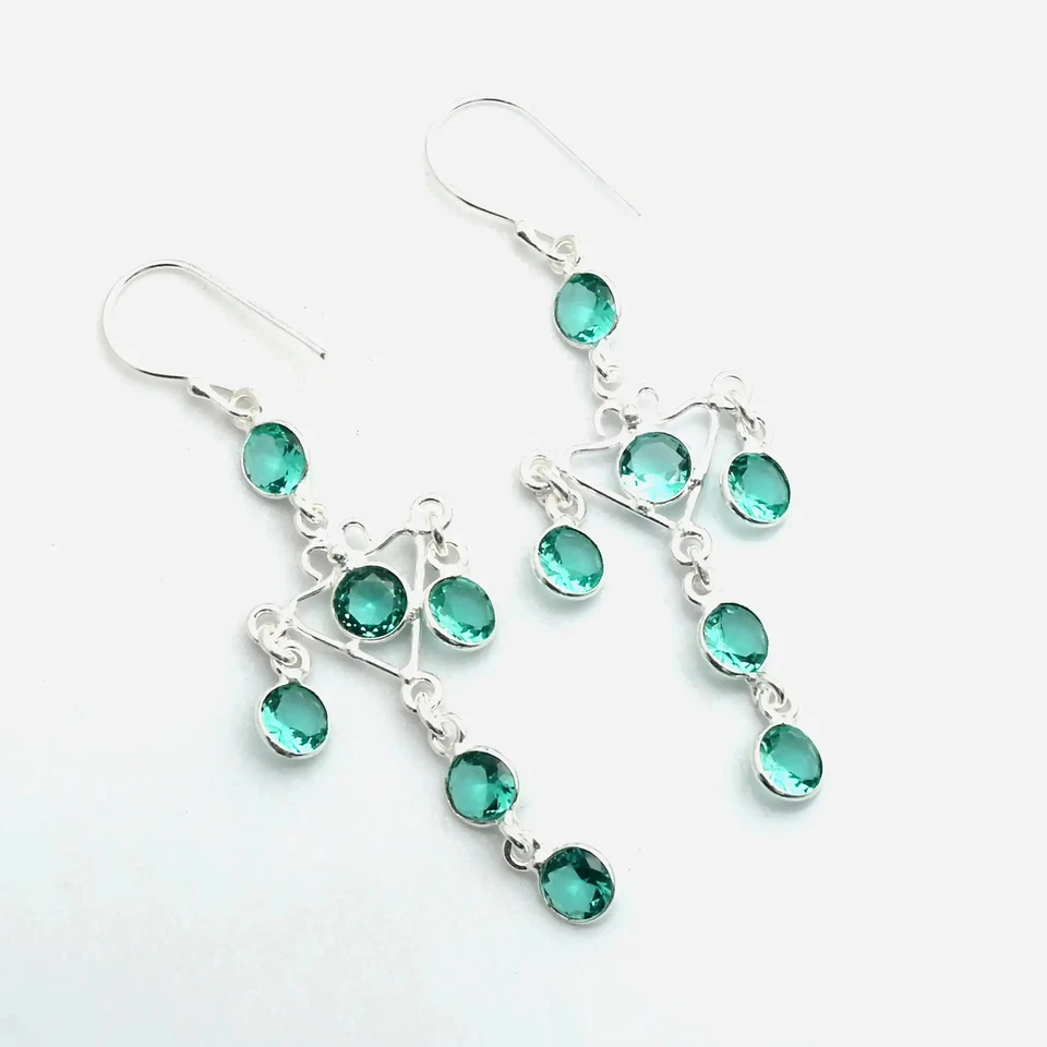 Brincos pendurados de gota feitos à mão de pedra preciosa apatita joias femininas 2" AE-11523 - Imagem 1 de 1