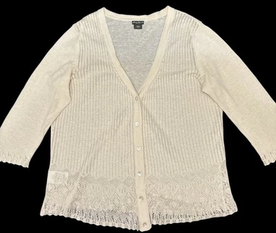Cárdigan Mujer L L L L L Algodón Pointelle Manga 3/4 Ligero Boho Femenino Foto 1 de 4