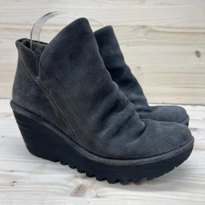 Fly London 靴子女式 38 7.5 米 Yip 鞋灰色麂皮绒楔形节日波西米亚靴 — 第 1/4 张图片