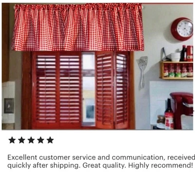 Cortina de cocina de granja cenefa de guinga roja 43" de ancho x 14” de regalo para Country Gal Foto 1 de 4