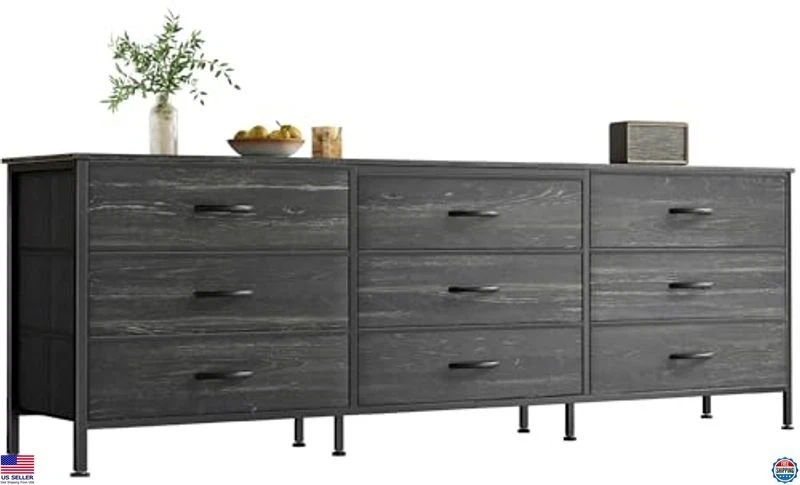 Cómoda 63" con 9 cajones, soporte de TV grande para televisores de 55-70", acabado marrón rústico Foto 1 de 1