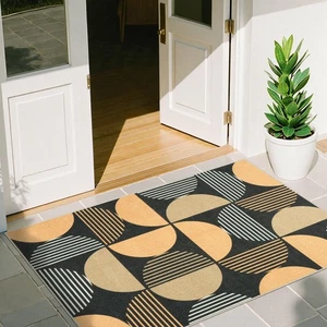 Modern Geometric Easy Jute Entryway Rug, 3x5 Rainbow Outdoor Patio Rug, Brown... - Picture 1 of 9