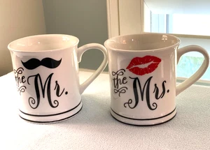 Home Essentials "The Mr." & "The Mrs." Bride & Groom 12 oz Coffee Mugs SET OF 2  - Picture 1 of 11