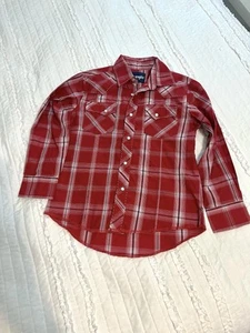 Wrangler Kids Boys Western Shirt Size Medium Red Plaid Thick Stitching 4H Cowboy - Picture 1 of 5