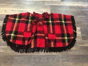 Vintage  Bohemian  Plaid Cape/Shawl Red/Black /Multicolored .. Range Of Sizes - Picture 1 of 4