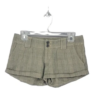 American Eagle Womens Shorts 2 Y2K Shortie Plaid Cuffed Khaki Black School - Picture 1 of 7