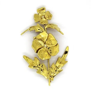 Große Blumenbrosche aus 18k Gelbgold mit zwei Diamanten - Bild 1 von 3