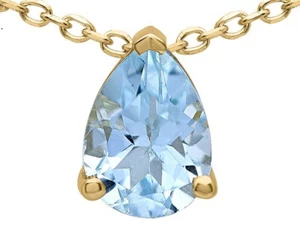 Dolly-Bijoux Joaillerie Collier 42cm Pendentif Or Massif 9K Aigue Marine 9*6mm - Picture 1 of 6
