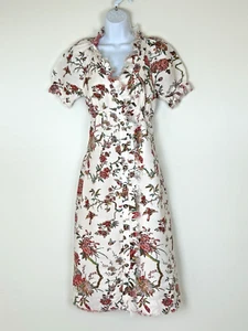 ANTHROPOLOGIE Pilcro Linen Blend Midi Dress Floral Fringed Button Tie Waist 2 - Picture 1 of 6