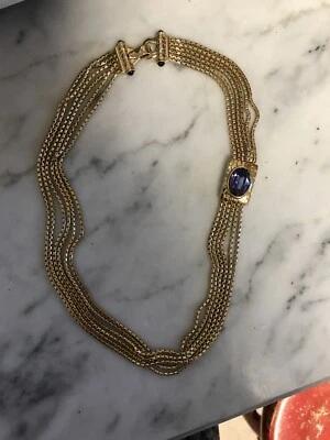 Collar Líquido Multi Hilo Amatista Tono Dorado Cortina Joya Firmado JC  Foto 1 de 4