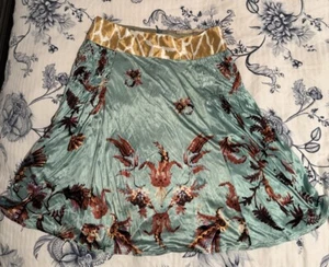 CLASS ROBERTO CAVALLI Y2K Aline Skirt Giraffe Print Hem Floral Green Size US6 - Picture 1 of 18