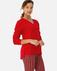 NEW Ann Taylor LP PL Sweater Women's Red Ribbed V Neck Tunic Wool Blend - Picture 1 of 4