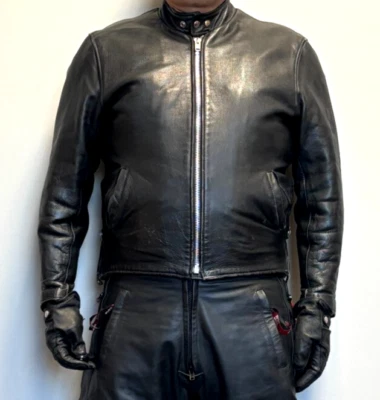 Interstate Leather Black Leather CAFE Cruiser Jacket Size M - Image 1 of 4