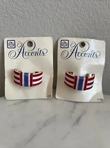 New VTG 2 Goody Fashion Accents Red White & Blue Barrettes Hair Clips Pony Tail - Picture 1 of 10