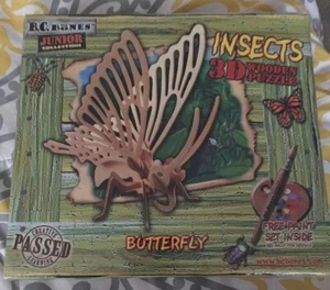 New BUTTERFLY Shaped Insects 3D Wooden Puzzle Craft Kit Paintable - Picture 1 of 5