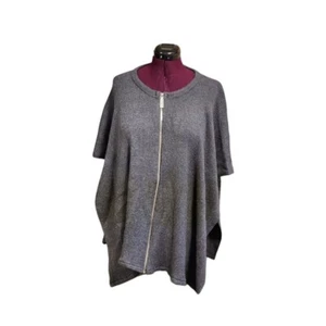 Poncho DKNY Para Mujer OSFM Gris Acanalado Cremallera Capa Topper Suéter Envolvente - Imagen 1 de 8