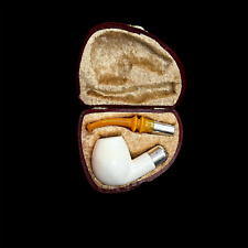 Block Meerschaum Pipe 925 silver unsmoked smoking tobacco pipe w case MD-323