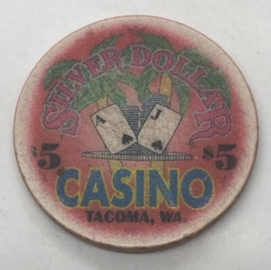 Ficha de casino de dólar de plata de $5 - cerámica - Tacoma Washington - Imagen 1 de 3
